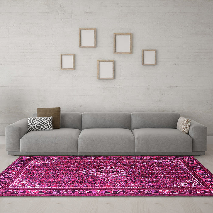 Machine Washable Persian Pink Traditional Rug in a Living Room, wshtr1342pnk