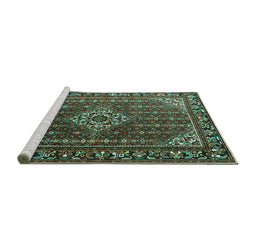 Sideview of Machine Washable Persian Turquoise Traditional Area Rugs, wshtr1342turq