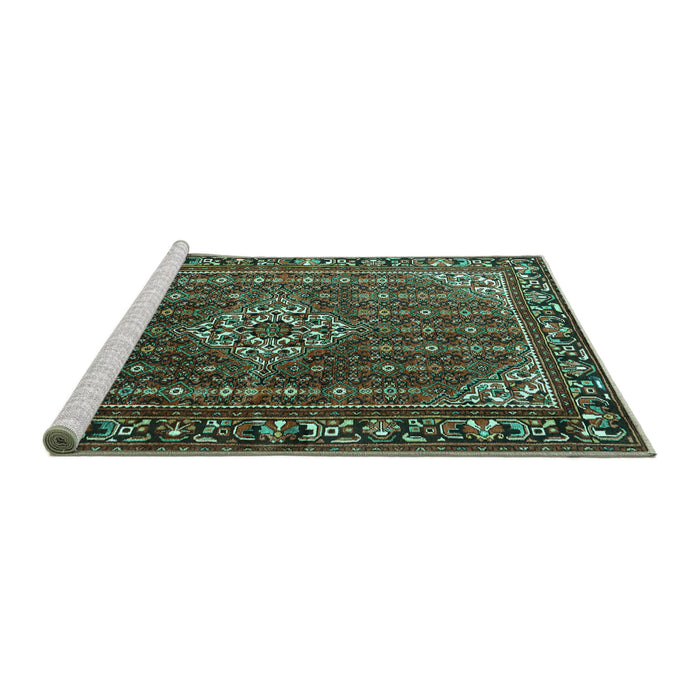 Sideview of Machine Washable Persian Turquoise Traditional Area Rugs, wshtr1342turq