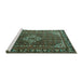 Sideview of Machine Washable Persian Turquoise Traditional Area Rugs, wshtr1342turq