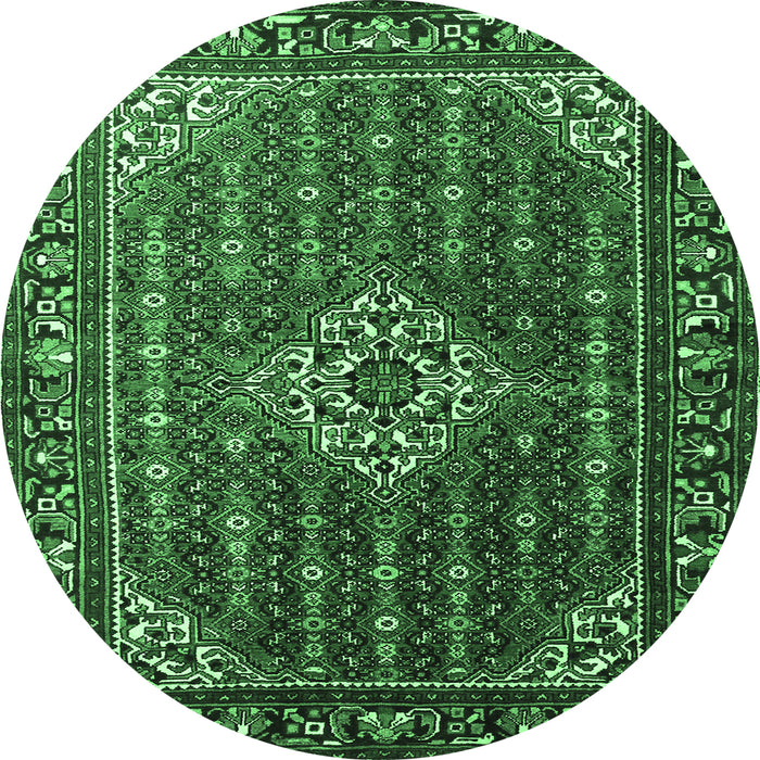 Round Persian Emerald Green Traditional Rug, tr1342emgrn