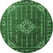 Round Persian Emerald Green Traditional Rug, tr1342emgrn