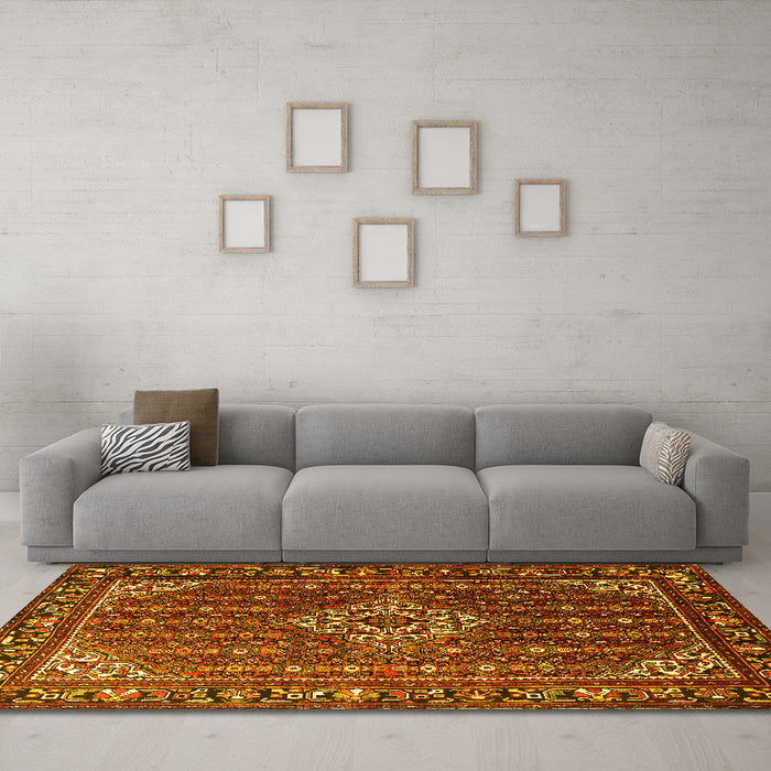 Machine Washable Persian Yellow Traditional Rug in a Living Room, wshtr1342yw