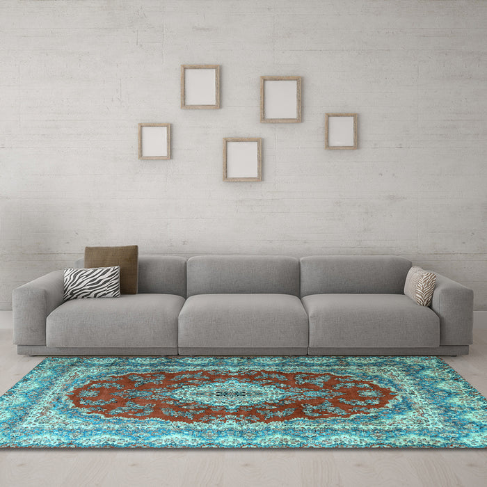 Machine Washable Persian Light Blue Traditional Rug in a Living Room, wshtr1343lblu