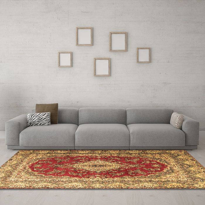Machine Washable Persian Brown Traditional Rug in a Living Room,, wshtr1343brn