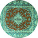 Round Persian Turquoise Traditional Rug, tr1343turq