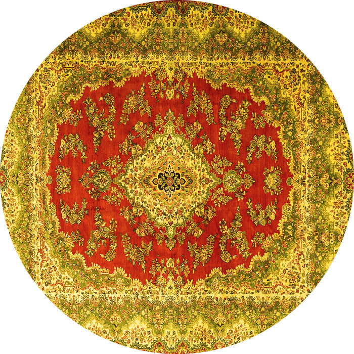 Round Persian Yellow Traditional Rug, tr1343yw