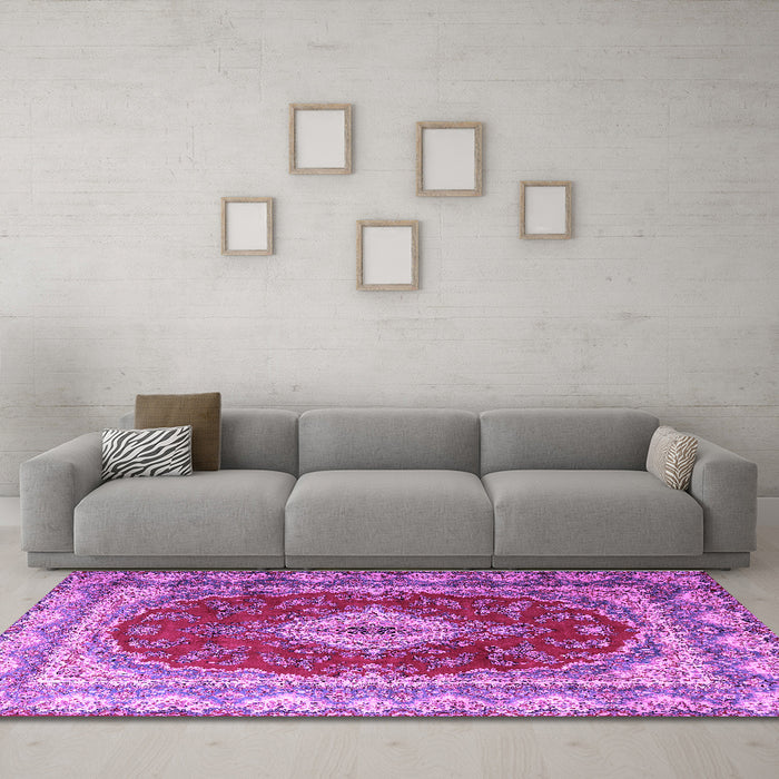 Machine Washable Persian Purple Traditional Area Rugs in a Living Room, wshtr1343pur