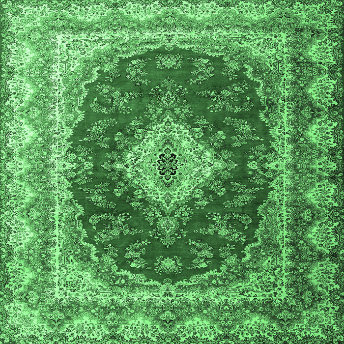 Square Machine Washable Persian Emerald Green Traditional Area Rugs, wshtr1343emgrn