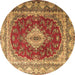 Round Persian Brown Traditional Rug, tr1343brn