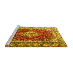 Sideview of Machine Washable Persian Yellow Traditional Rug, wshtr1343yw