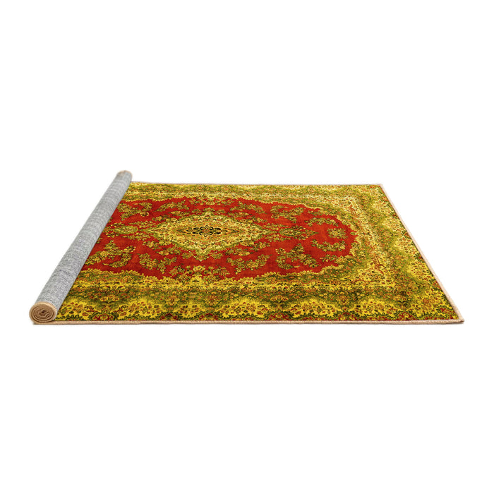 Sideview of Machine Washable Persian Yellow Traditional Rug, wshtr1343yw