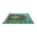 Sideview of Machine Washable Persian Turquoise Traditional Area Rugs, wshtr1343turq