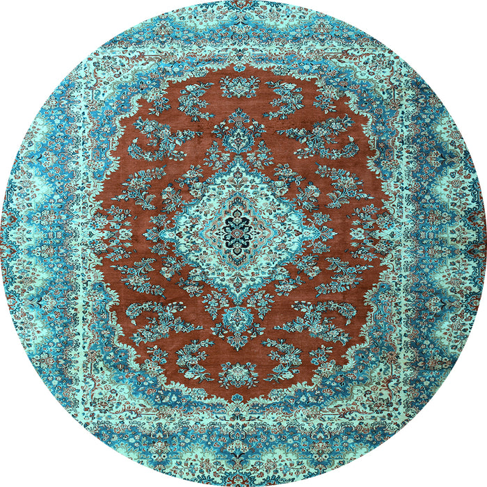 Round Machine Washable Persian Light Blue Traditional Rug, wshtr1343lblu