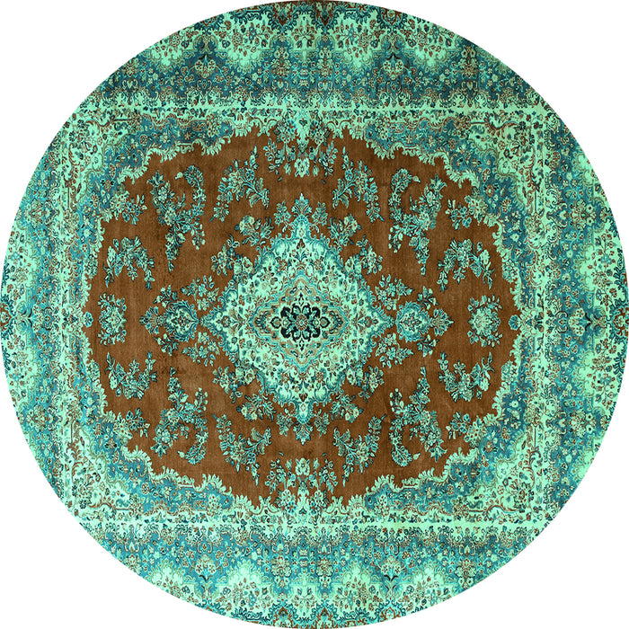 Round Machine Washable Persian Turquoise Traditional Area Rugs, wshtr1343turq