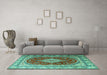 Machine Washable Persian Turquoise Traditional Area Rugs in a Living Room,, wshtr1343turq