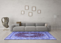 Machine Washable Persian Blue Traditional Rug, wshtr1343blu