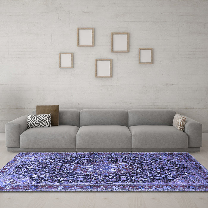 Machine Washable Persian Blue Traditional Rug in a Living Room, wshtr1344blu