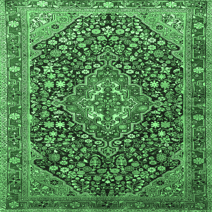 Square Persian Emerald Green Traditional Rug, tr1344emgrn