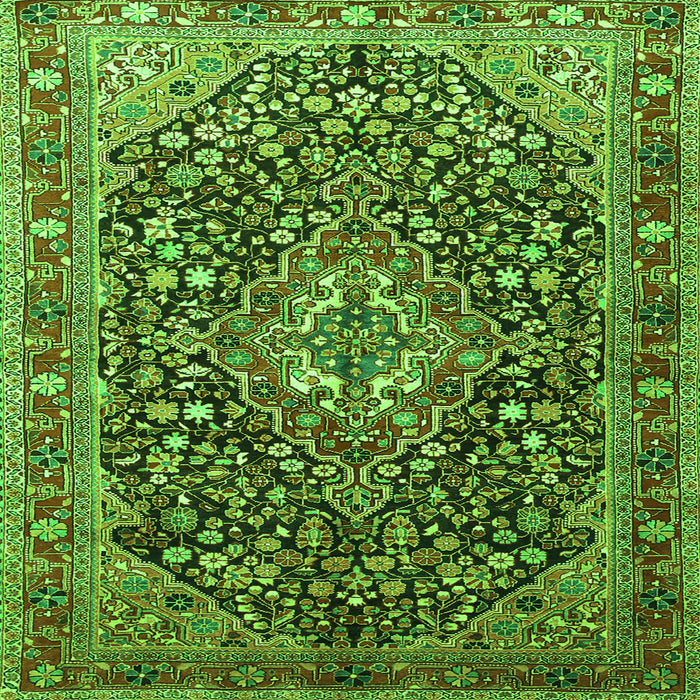 Round Machine Washable Persian Green Traditional Area Rugs, wshtr1344grn