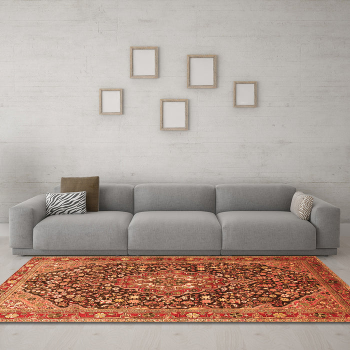 Machine Washable Persian Orange Traditional Area Rugs in a Living Room, wshtr1344org