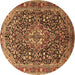 Round Persian Brown Traditional Rug, tr1344brn