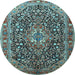 Round Machine Washable Persian Light Blue Traditional Rug, wshtr1344lblu