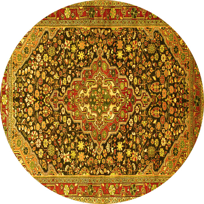 Round Machine Washable Persian Yellow Traditional Rug, wshtr1344yw