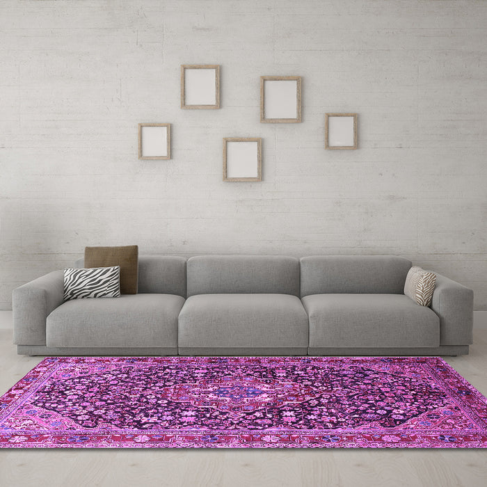 Machine Washable Persian Purple Traditional Area Rugs in a Living Room, wshtr1344pur