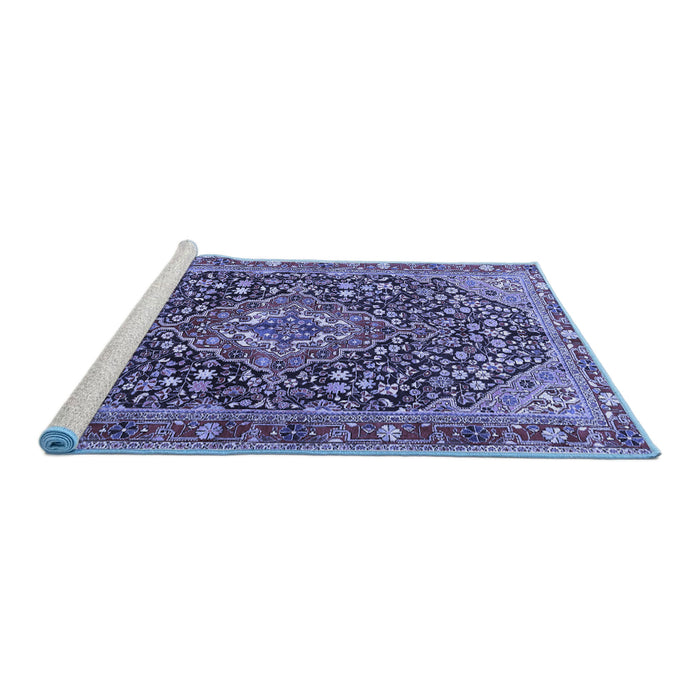 Sideview of Machine Washable Persian Blue Traditional Rug, wshtr1344blu