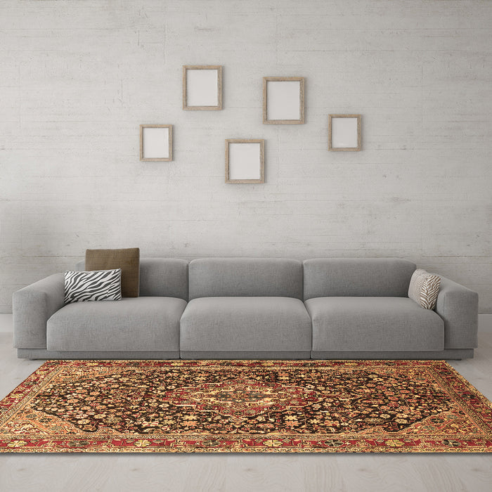 Machine Washable Persian Brown Traditional Rug in a Living Room,, wshtr1344brn