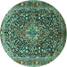 Round Machine Washable Persian Turquoise Traditional Area Rugs, wshtr1344turq