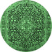 Round Persian Emerald Green Traditional Rug, tr1344emgrn