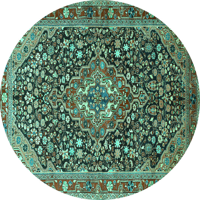 Round Persian Turquoise Traditional Rug, tr1344turq