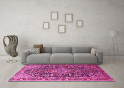 Machine Washable Persian Pink Traditional Rug in a Living Room, wshtr1344pnk