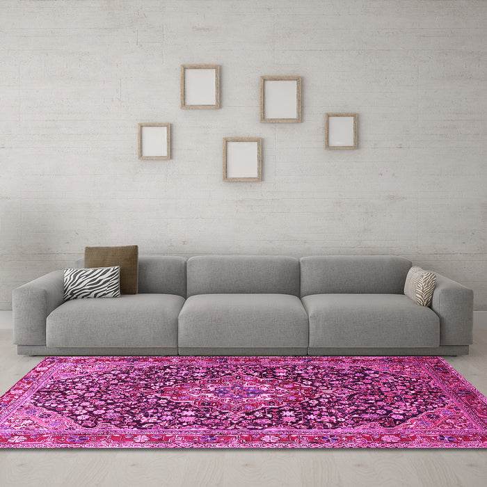 Machine Washable Persian Pink Traditional Rug in a Living Room, wshtr1344pnk