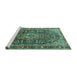 Sideview of Machine Washable Persian Turquoise Traditional Area Rugs, wshtr1344turq