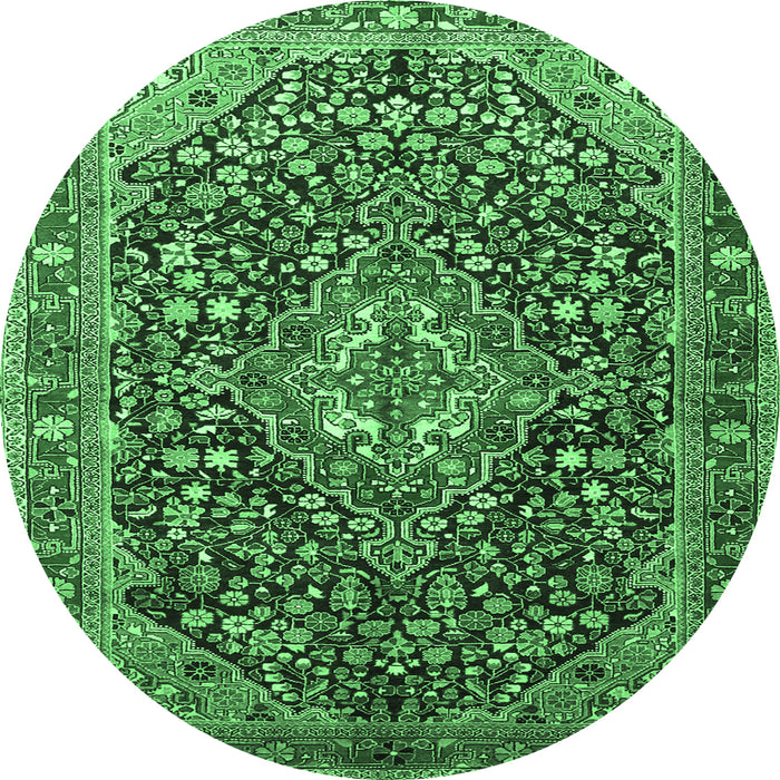 Round Machine Washable Persian Emerald Green Traditional Area Rugs, wshtr1344emgrn