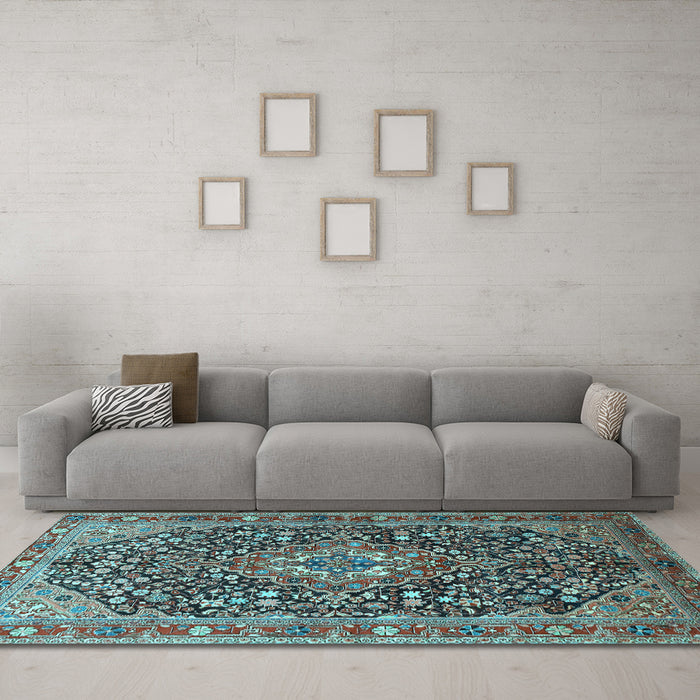 Machine Washable Persian Light Blue Traditional Rug in a Living Room, wshtr1344lblu