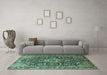 Machine Washable Persian Turquoise Traditional Area Rugs in a Living Room,, wshtr1344turq