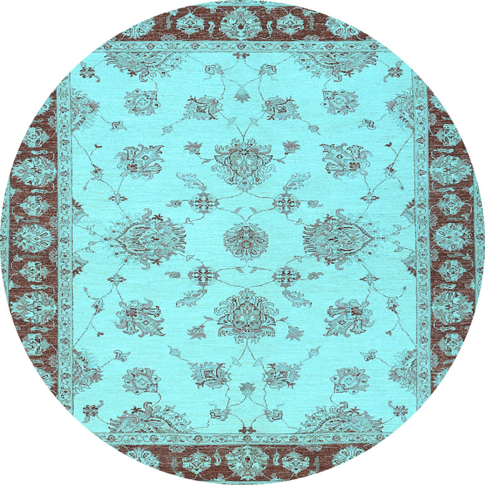 Round Machine Washable Oriental Light Blue Traditional Rug, wshtr1345lblu