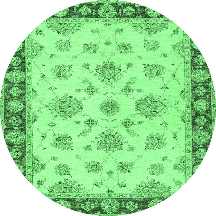 Round Oriental Emerald Green Traditional Rug, tr1345emgrn