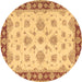 Round Oriental Brown Traditional Rug, tr1345brn