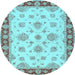 Round Oriental Light Blue Traditional Rug, tr1345lblu