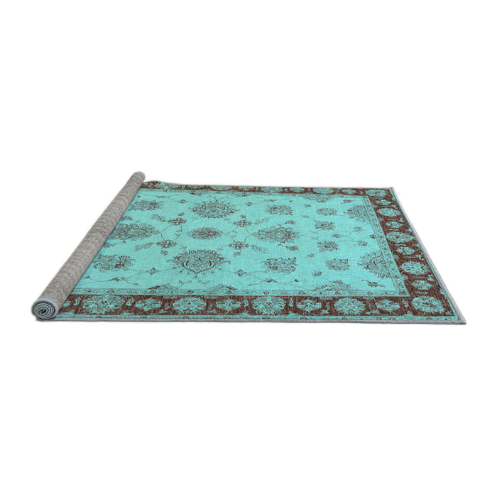 Sideview of Machine Washable Oriental Light Blue Traditional Rug, wshtr1345lblu
