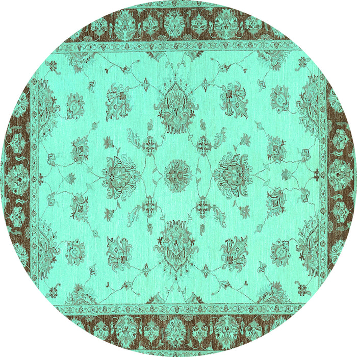 Round Oriental Turquoise Traditional Rug, tr1345turq