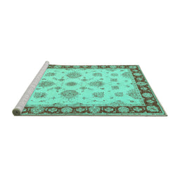 Sideview of Machine Washable Oriental Turquoise Traditional Area Rugs, wshtr1345turq