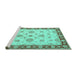 Sideview of Machine Washable Oriental Turquoise Traditional Area Rugs, wshtr1345turq