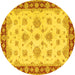 Round Machine Washable Oriental Yellow Traditional Rug, wshtr1345yw