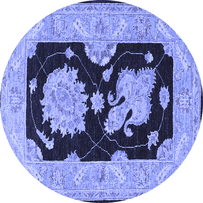 Round Oriental Blue Traditional Rug, tr1346blu